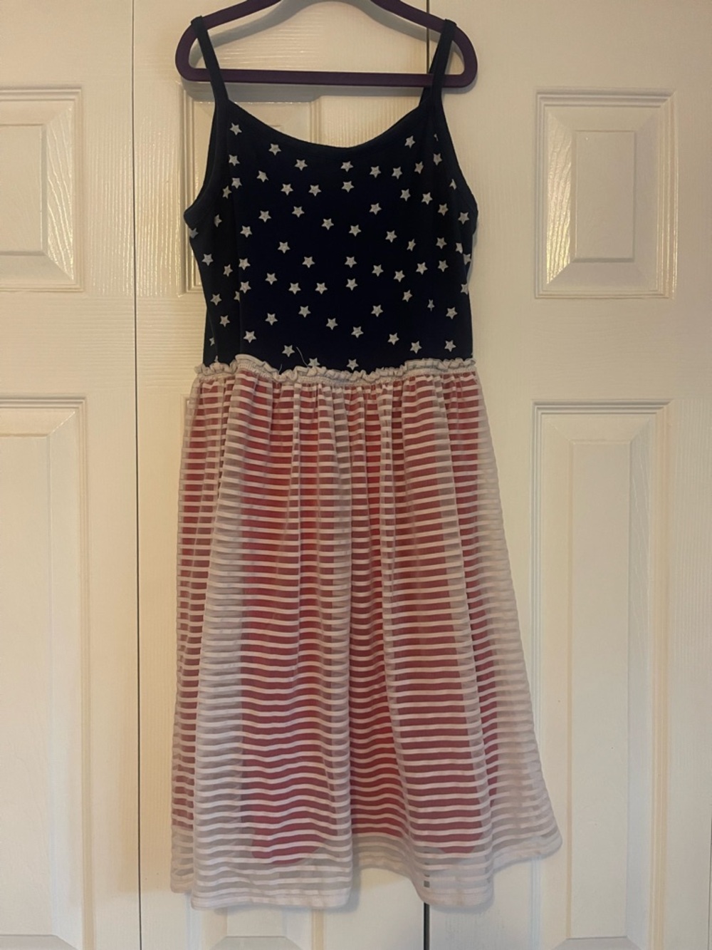 Girls Navy Star & Red Striped tank top dress